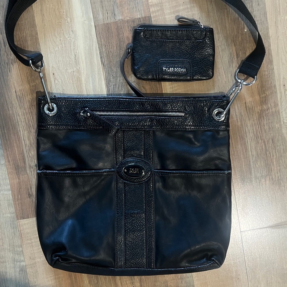 Tyler Rodan Black Leather Purse with matching Attached Wallet